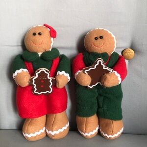 RARE Vintage plush felt gingerbread couple shelf/kitchen holiday decor weighted